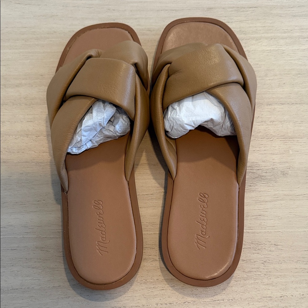 Madewell Tan Knotted Leather Slide Sandals